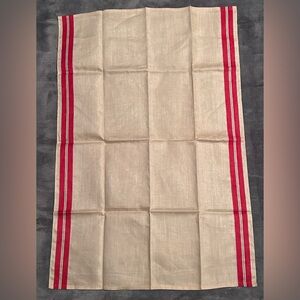 Mid century Linen Kitchen Towel - Red with Green Stripes